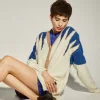 Chaqueta Punto Larga Crudo y Azul