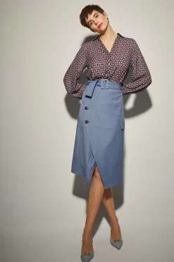 Falda Midi Bolsillos Azul