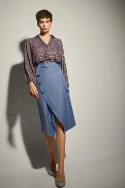 Falda Midi Bolsillos Azul
