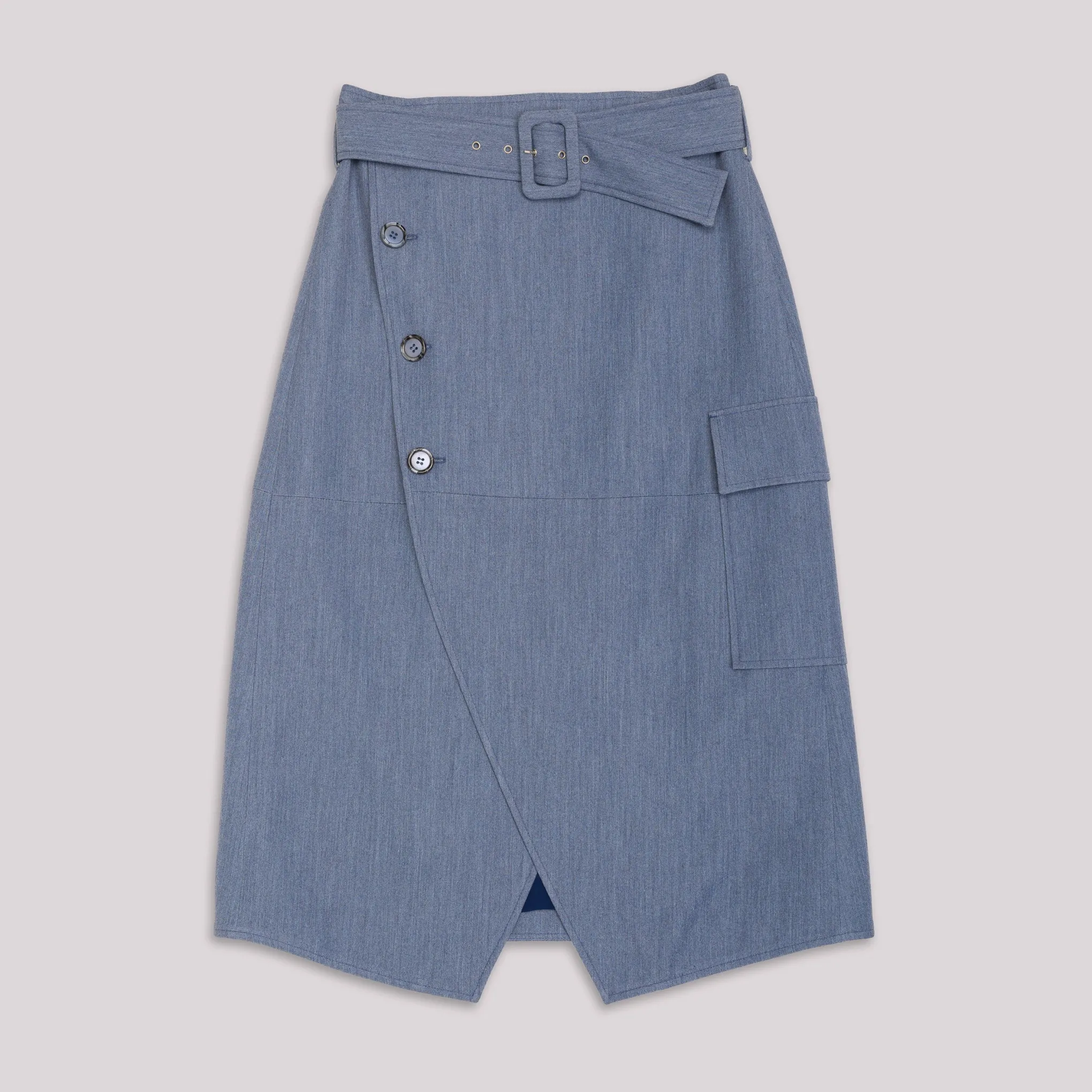 Falda Midi Bolsillos Azul