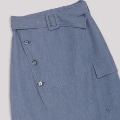 Falda Midi Bolsillos Azul