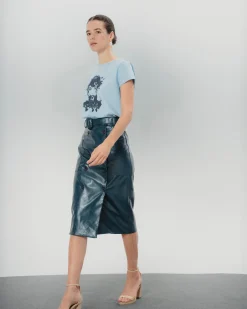 Falda midi efecto piel Bella