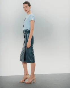 Falda midi efecto piel Bella