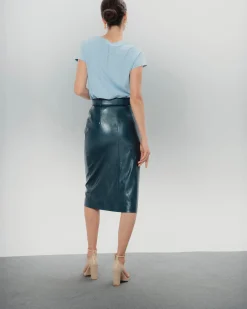 Falda midi efecto piel Bella