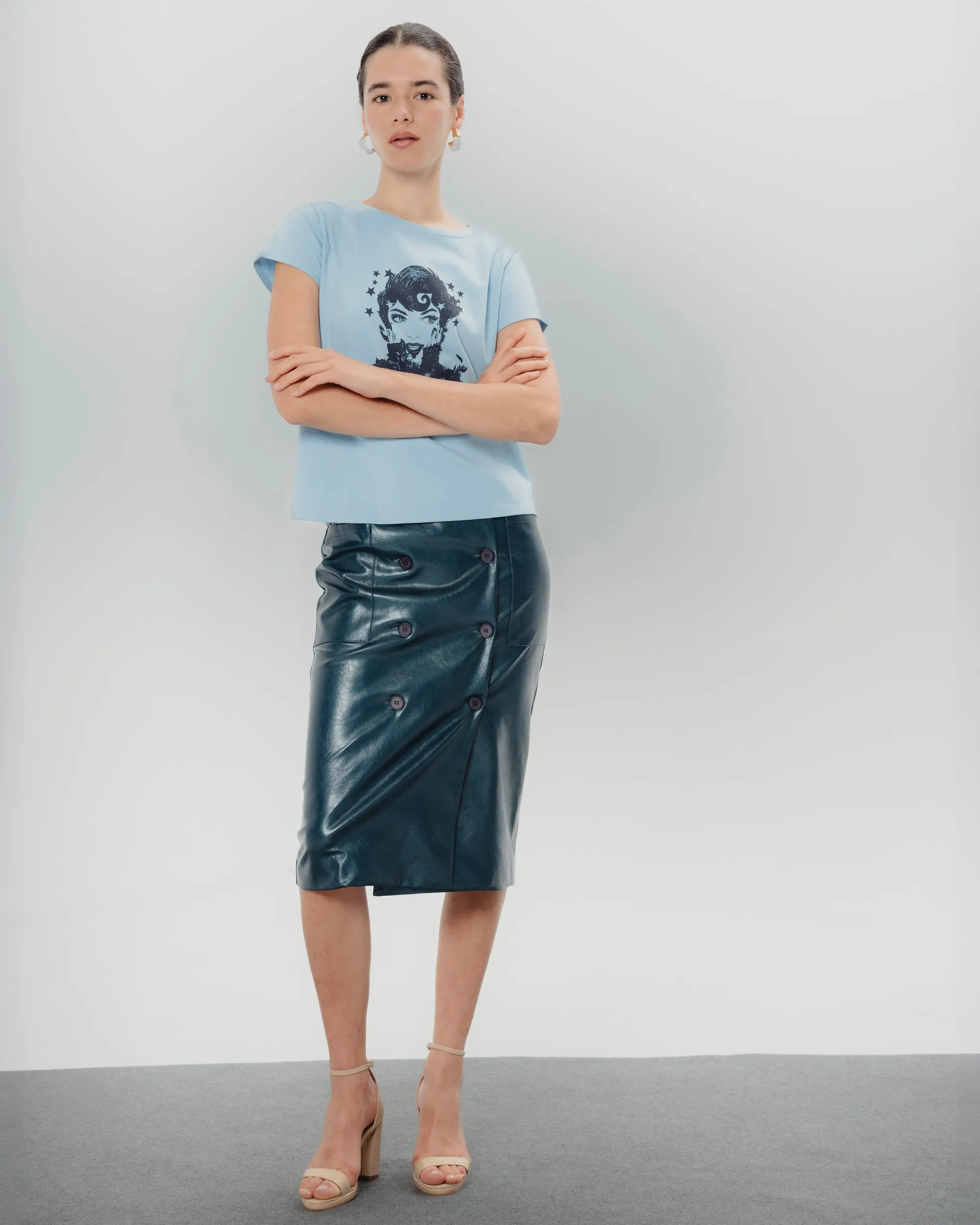 Falda midi efecto piel Bella