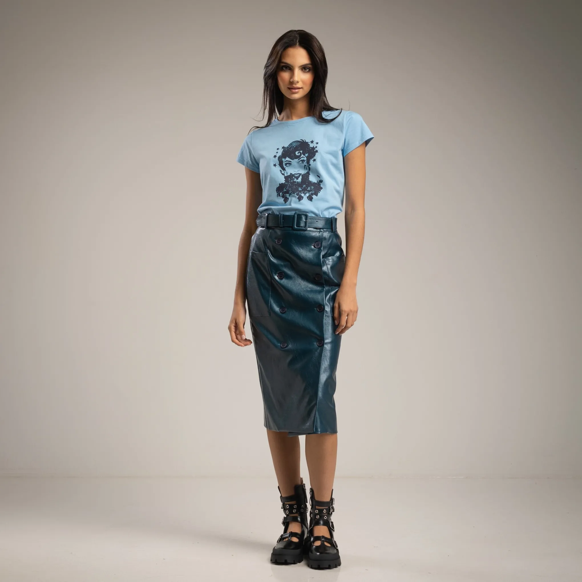 Falda midi efecto piel Bella