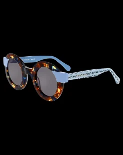 Gafa con corte redondo habana azul y celeste con estampado de camaleones