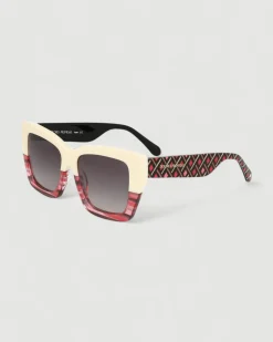 Gafa con tendencia a cat eye beige, rosa jaspeado y estampado