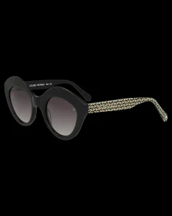 Gafa con tendencia a cat eye negra con estampado de hojas