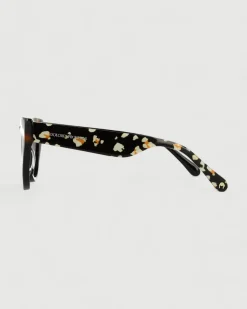 Gafa con tendencia a cat eye negra, habana y estampado