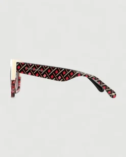 Gafa con tendencia a cat eye beige, rosa jaspeado y estampado