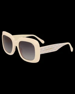 Gafa de corte cuadrado beige rosado con estampado de camaleones