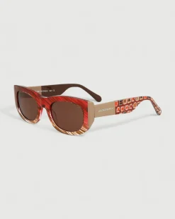 Gafa rectangular rojo jaspeado, beige y estampado