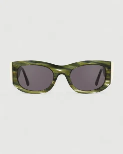 Gafa rectangular verde jaspeado, beige y estampado