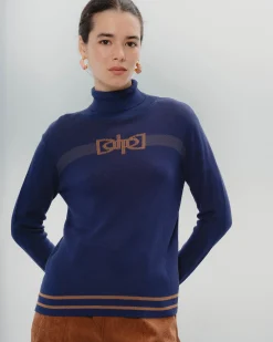 Jersey Punto Azul Cuello Alto Carla