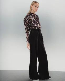 Pantalón ancho pinzas mujer