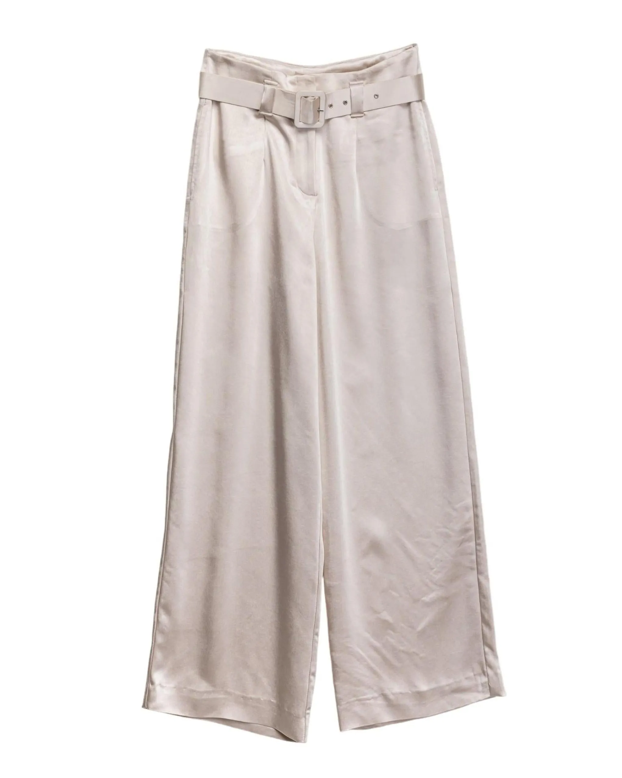 Pantalón fluido de cintura alta y cinturon