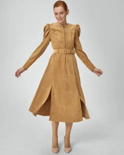 Vestido camel Filipa manga abullonada