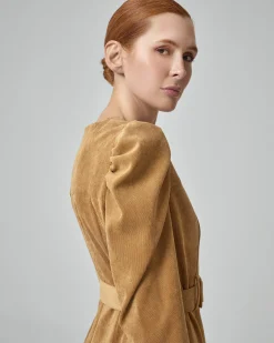 Vestido camel Filipa manga abullonada