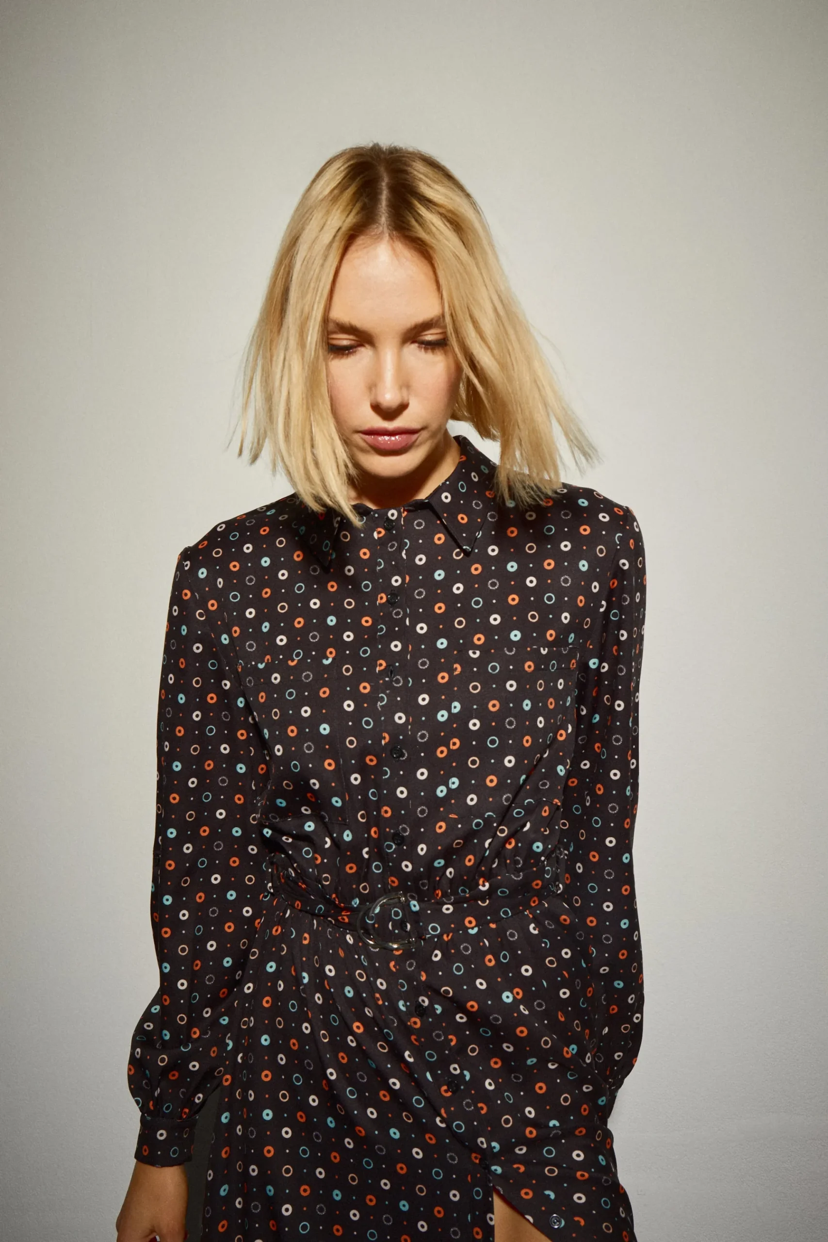 Vestido Camisero Largo Estampado Círculos