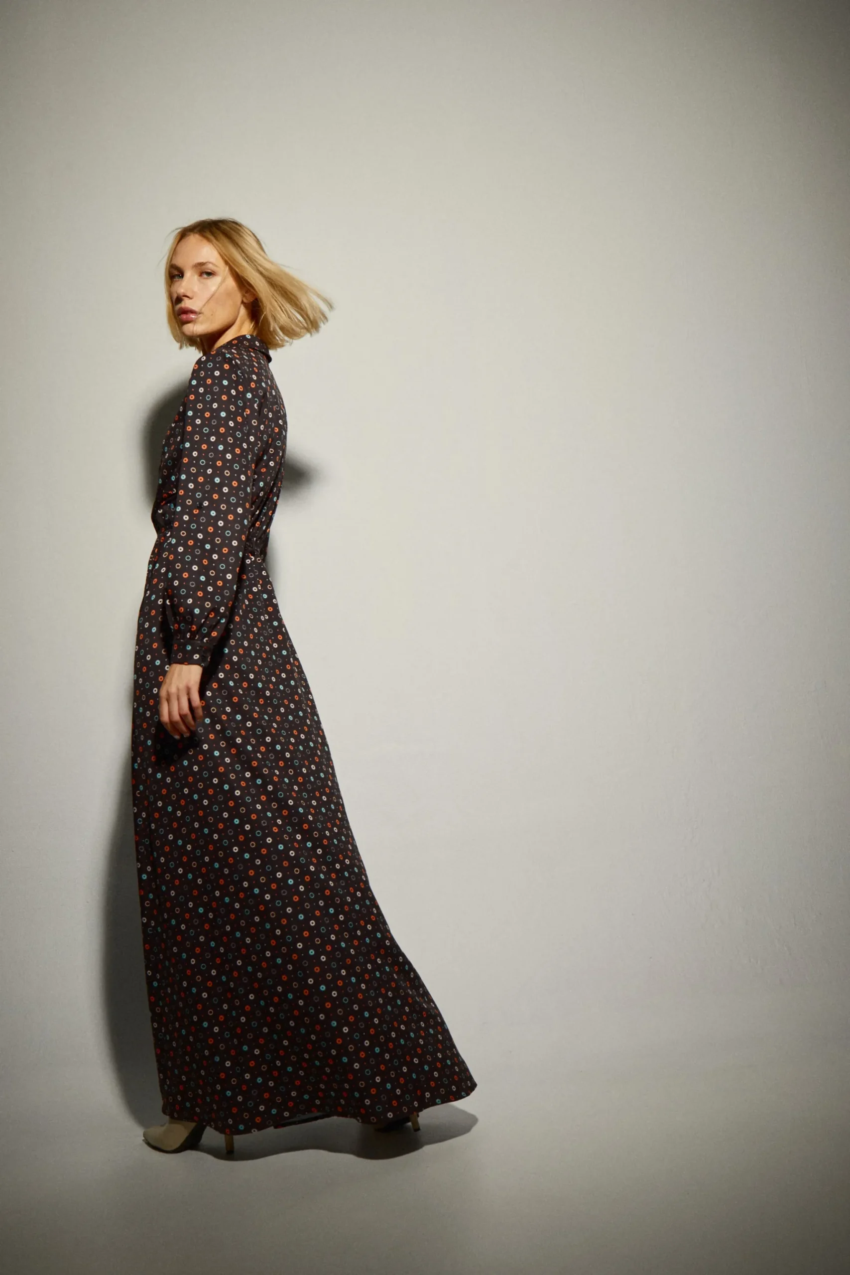 Vestido Camisero Largo Estampado Círculos