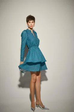 Vestido Estampado Geometrico Teal