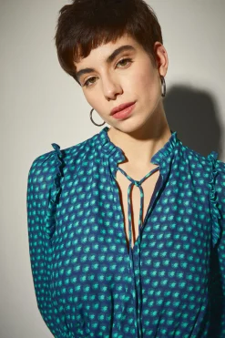 Vestido Estampado Geometrico Teal