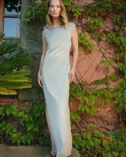 Vestido Largo Satinado Gris Alia
