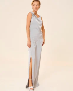 Vestido Largo Satinado Gris Alia