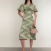Vestido midi manga print capa zig zag