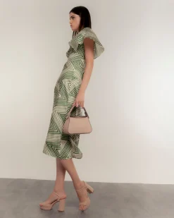 Vestido midi manga print capa zig zag
