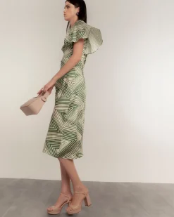 Vestido midi manga print capa zig zag
