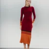 Vestido Punto Adriana Burdeos y Naranja