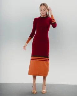 Vestido Punto Adriana Burdeos y Naranja
