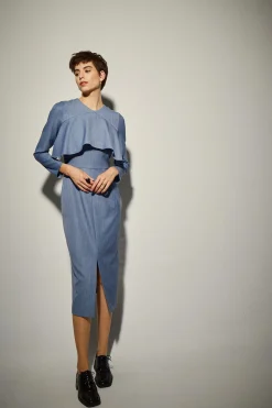 Vestido Volante Escote Azul