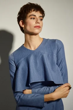 Vestido Volante Escote Azul